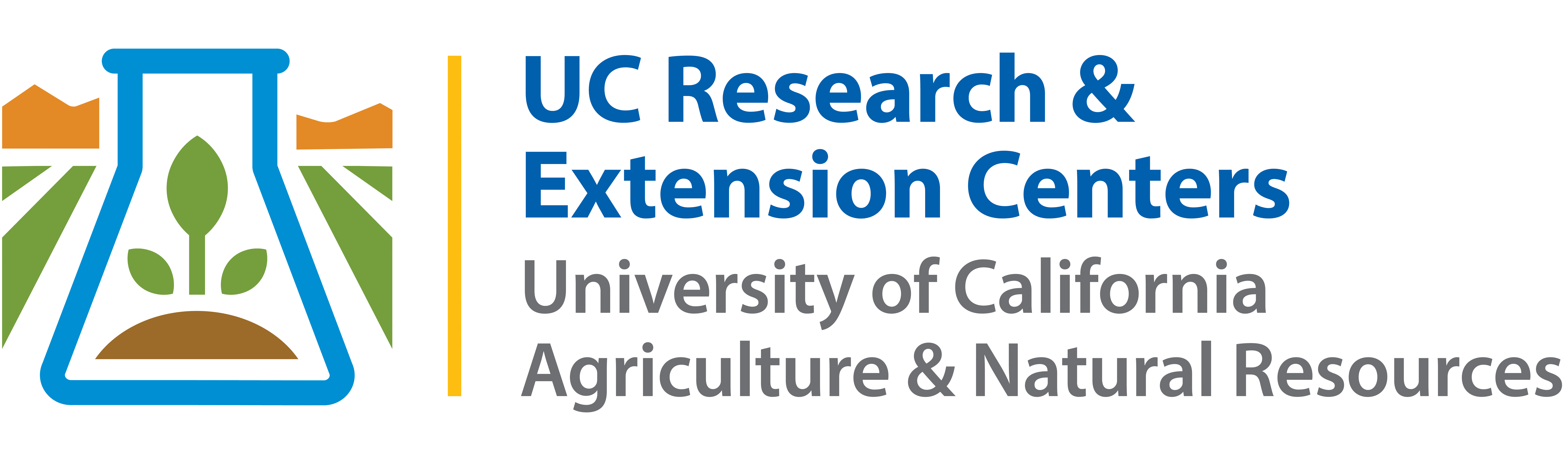 REC logo for UC ANR, featuring a plant in soil in a beaker shape