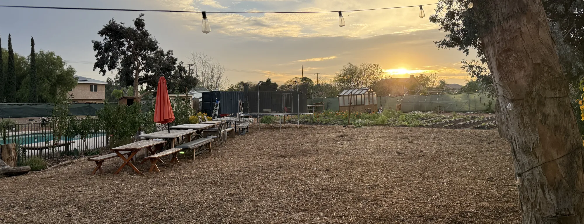 The sun sets at Sandalwood Farm and Sanctuary in Rialto
