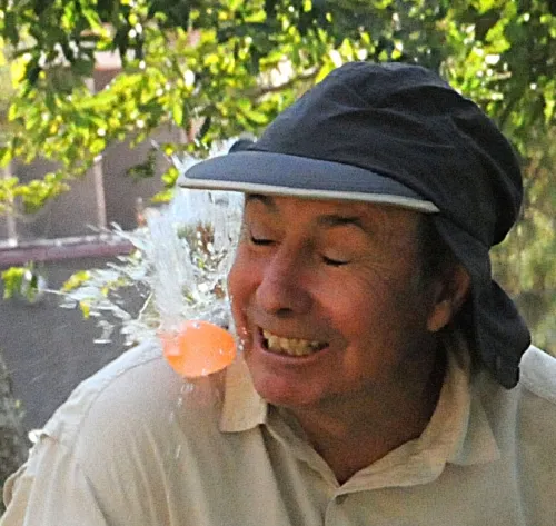 Splat! Someone scores a direct hit on Bruce Hammock, distinguished professor of entomology at UC Davis. (Photo by Kathy Keatley Garvey)