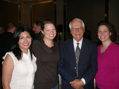 TARA THIEMANN (far right) is the winner of the William C. Reeves New Investigator Award for her Culex mosquito research. With her are second-place winner, Veronica Armijos; third-place winner, Christy Andrade (center); and awards presenter Bruce Eldridge of the Center for Vectorborne Diseases. Eldridge is an emeritus professor of entomology at UC Davis and former director of the UC Mosquito Research Program.