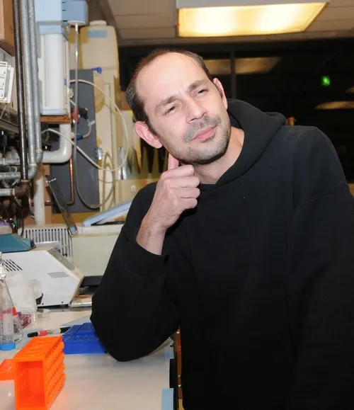 FIRST SPEAKER--Julien Pelletier, a postdoctoral scholar in the Walter Leal chemical ecology lab at UC Davis, is the first speaker in the UC Davis Department of Entomology spring seminar series. His topic: "Mining the Genome for Olfactory Proteins." (Photo by Kathy Keatley Garvey)