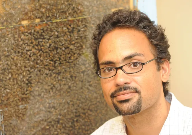 Brian Johnson, who specializes in behavior, genetics and evolution of honey bees, has joined the UC Davis Department of Entomology faculty. (Photo by Kathy Keatley Garvey)