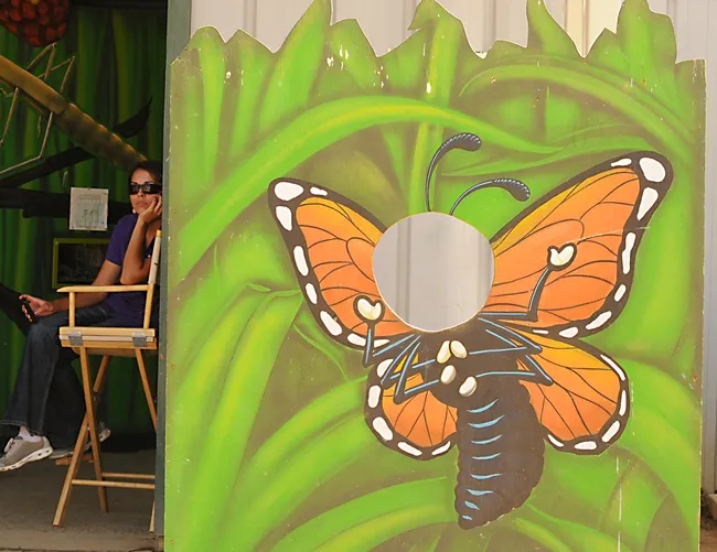 Monarch butterfly cutout in front of the Insect Pavilion at the Caifornia State Fair. (Photo by Kathy Keatley Garvey)