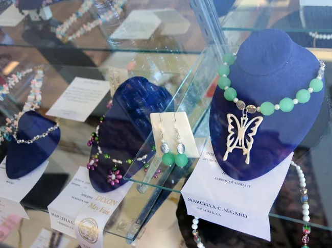 Butterfly necklace by Marcella Segard of Fairfield is in the Interior Living Showcase Building. (Photo by Kathy Keatley Garvey)