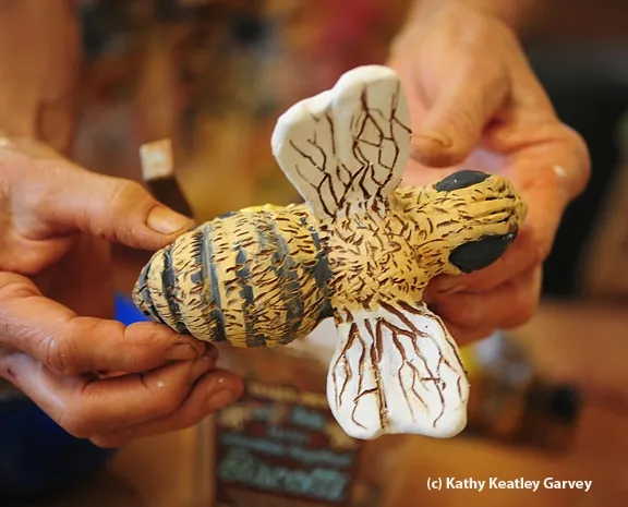 Almost ready to fire in the kiln. (Photo by Kathy Keatley Garvey)