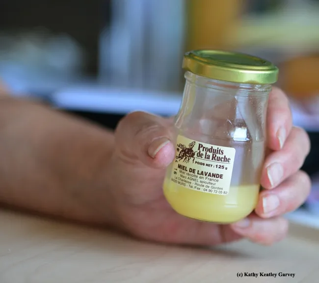 The jar of lavender honey, "miel de lavande," is from France. (Photo by Kathy Keatley Garvey)