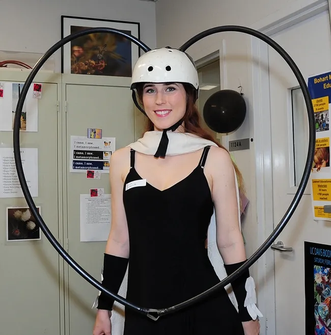 UC Davis entomology student Laurie Casebier as a cerambycidae beetle (long-horned beetle). (Photo by Kathy Keatley Garvey)