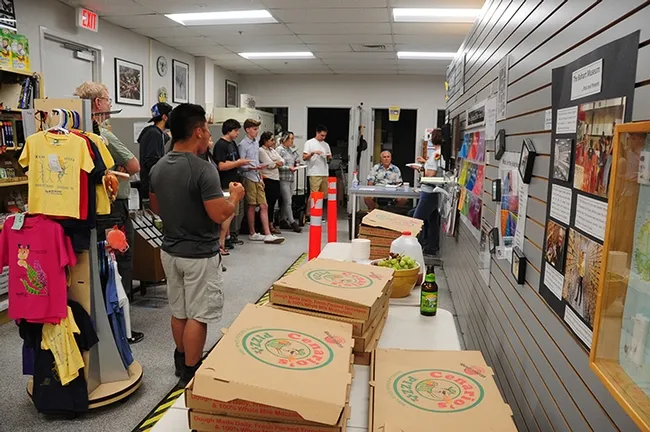 Those who will join the June 20-July 1 collecting trip to Belize gathered for a pre-trip meeting and pizza party on June 1 in the Bohart Museum. (Photo by Kathy Keatley Garvey)