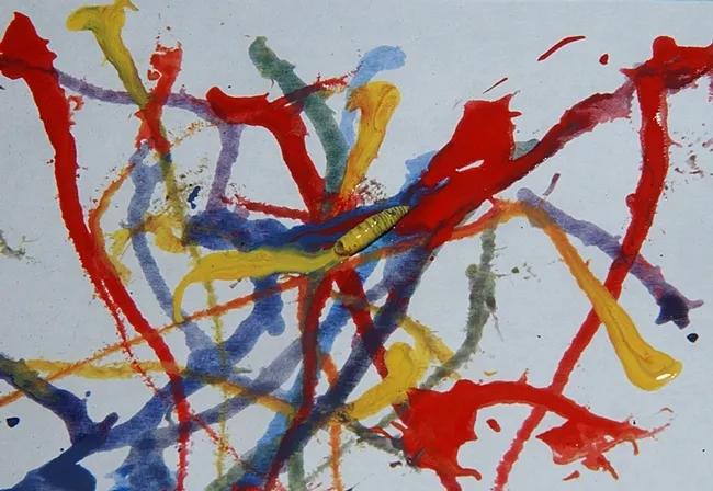 Maggot art is created by dipping a maggot in non-toxic, water-based paint and letting it crawl on canvas (paper). This is a popular activity at the campuswide UC Davis Picnic Day. (Photo by Kathy Keatley Garvey)