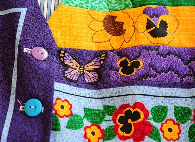 Linda Douthit of Fairfield created and sewed this blossom-butterfly vest. A veteran 4-H leader, she was active in the Suisun Valley 4-H Club, Solano County. (Photo by Kathy Keatley Garvey)