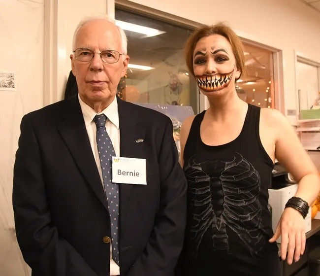 Bohart Museum research entomologist Tom Zavortink portrayed Bernie Sanders, and UC Davis alumnus Danielle Wishon, a shark. (Photo by Kathy Keatley Garvey)