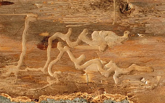 Beetle galleries, the work of beetle larvae, can be used as sculptures. (Photo by Kathy Keatley Garvey)