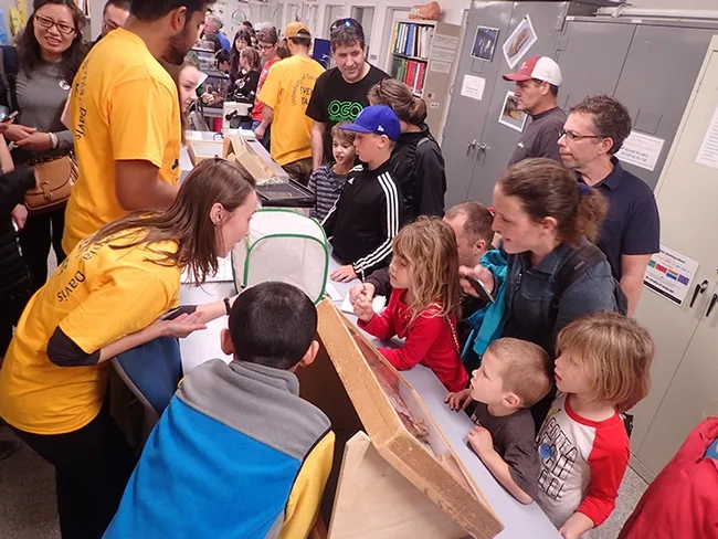 UC Davis entomology doctoral candidate Jessica Gillung encourages questions. (Photo by Kathy Keatley Garvey)