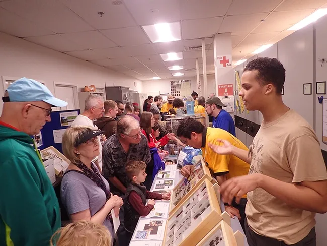 Bohart Museum associate Noah Crockette, a Sacramento City College student, discusses his collection trip to Belize. (Photo by Kathy Keatley Garvey)