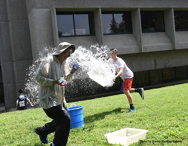 Scene Two: Student Andrew Kisin finds his target, Bruce Hammock. (Photo by Kathy Keatley Garvey)