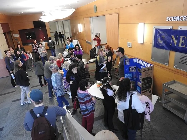 Visitors at the recent UC Davis Biodiversity Museum Day learned all about nematodes. (Photo by Kathy Keatley Garvey)