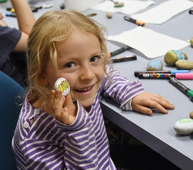 Sarah Luckenbill, 5 of Davis, created this colorful caterpillar. (Photo by Kathy Keatley Garvey)