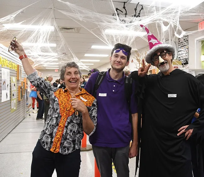 Sharing some fun are (from left) Lynn Kimsey, director of the Bohart Museum of Entomology; UC Davis doctoral student Zachary Griebenow, and his major professor, ant specialist Phil Ward. (Photo by Kathy Keatley Garvey)
