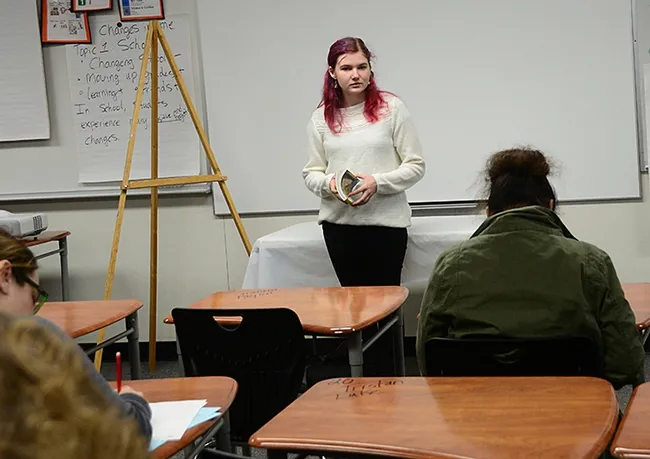 Elmira 4-H Club member Kailey Mauldin gets ready to present an interpretative reading on "The Secret Life of Bees" at the Solano County 4-H Presentation Day. (Photo by Kathy Keatley Garvey)