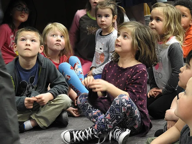 Children at the Bohart Museum of Entomology program at the Vacaville Public Library display different reactions when the bugs appear. (Photo by Kathy Keatley Garvey)
