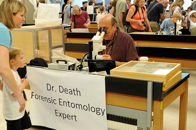 Forensic entomologist Bob Kimsey portrays "Dr. Death" at Briggs Hall during the annual UC Davis Picnic Day. (Photo by Kathy Keatley Garvey)
