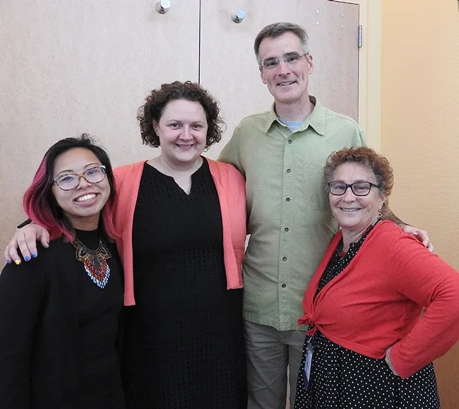 The organizers: From left are Elizabeth "Liz" Luu, events manager, UC Davis Honey and Pollination Center; conference co-chairs Elina Lastro Niño and Neal Williams of the UC Davis Department of Entomology and Nematology; and Amina Harris, director, the UC Davis Honey and Pollination Center. (Photo by Kathy Keatley Garvey)