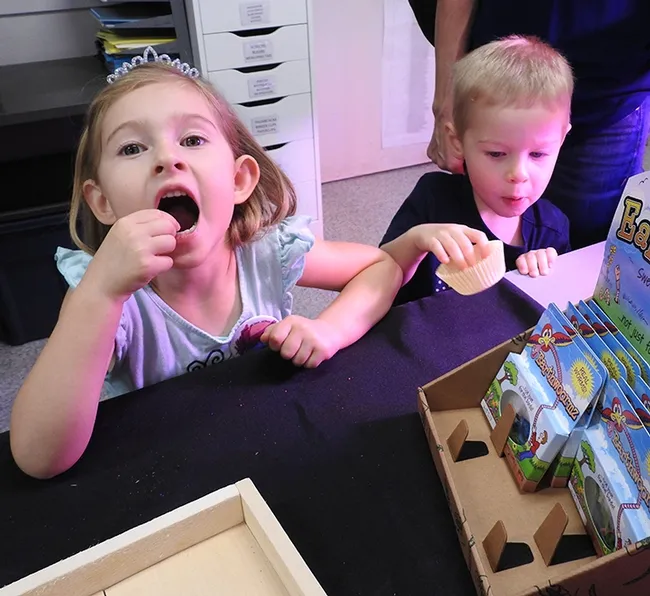 Eager eaters--this brother and sister from Dixon loved eating insects. (Photo by Kathy Keatley Garvey)