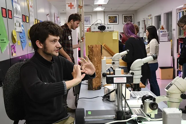 Doctoral student Zachary Griebenow talks about his specialty, ants. (Photo by Kathy Keatley Garvey)
