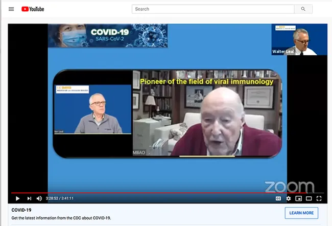 Michael B. A. Oldstone, M.D., of Scripps Research Institute, who pioneered the field of viral immunology and has been a leader in viral pathogenesis and immunity for the past four decades, answers a question from symposium organizer-moderator Walter Leal.