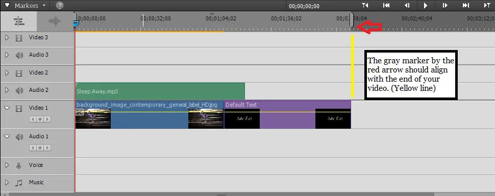 How to end rendering at the end of your video. (Screen shot of Premiere Elements)