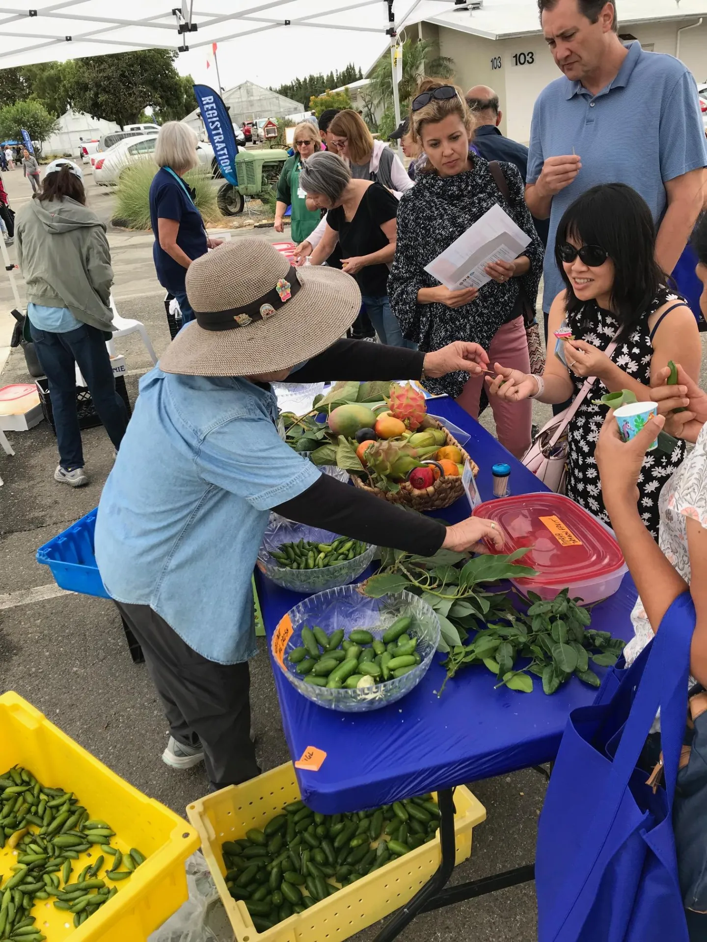 Open House attendees tasting produce