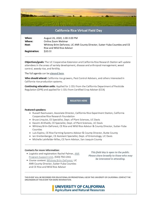 flyer California Rice Virtual Field Day