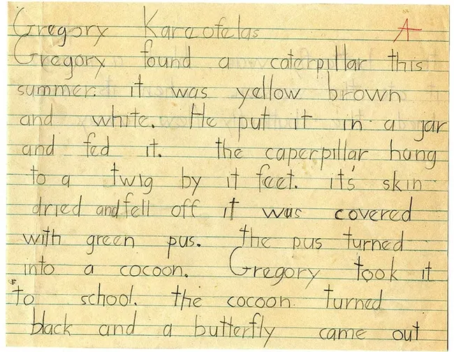 This is Page 1 of second-grader Greg Kareofelas booklet on monarchs.