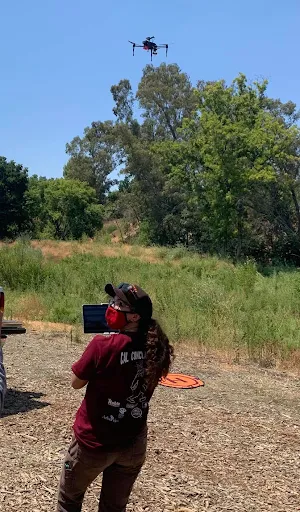 Hannah Lopez flying the Matrice: masked up!