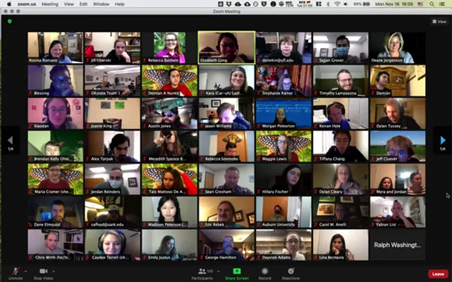 UC Davis doctoral student Jill Oberski captured this screen shot at the finals. She is top row, second from left.