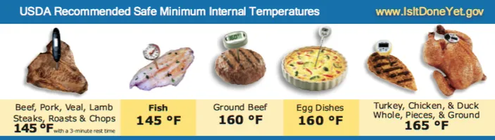 USDA Recommended Safe Minimum Internal Temperatures