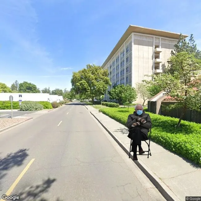 Bernie Sanders on Kleiber Hall Drive, UC Davis campus.