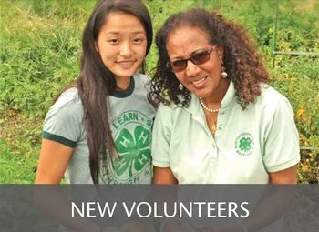 Two smiling women wearing 4-H attire with text reading ‘New Volunteers’ at the bottom.