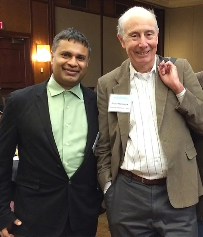 The cancer research was based in the laboratories of physician-researcher Dipak Panigrahy (left) of Harvard Medical School and UC Davis distinguished professor Bruce Hammock, who holds a joint appointment with the Department of Entomology and Nematology and the UC Davis Comprehensive Cancer Center. They are shown here at a recent conference.