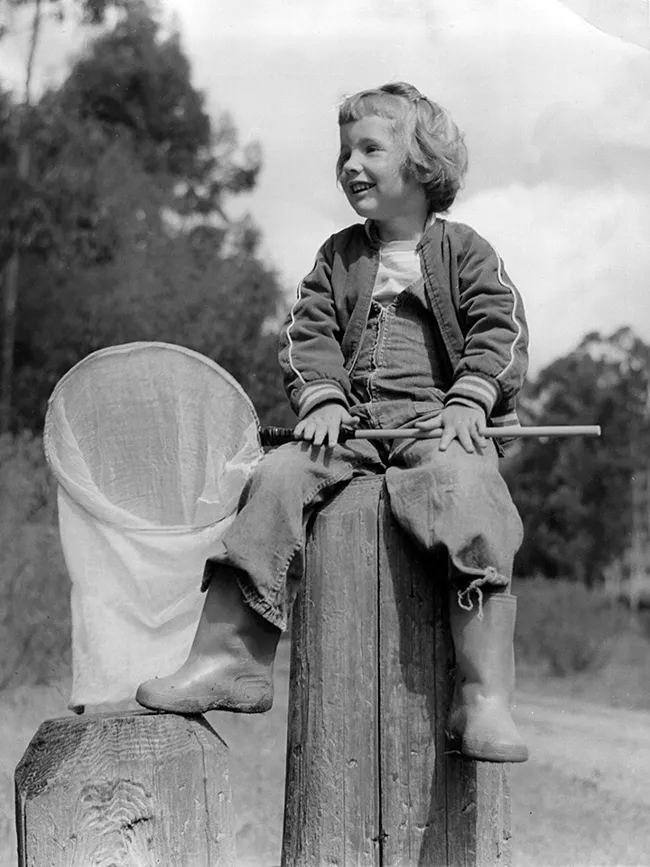 "Budding entomologist" Lynn Kimsey at age 5. This photo hangs in the Bohart Museum of Entomology.