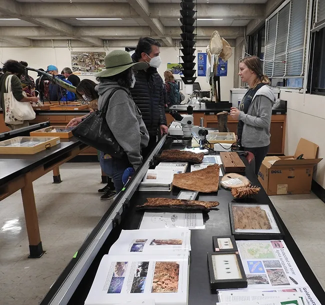 Doctoral student and forest entomologist Crystal Homicz answers questions. (Photo by Kathy Keatley Garvey)
