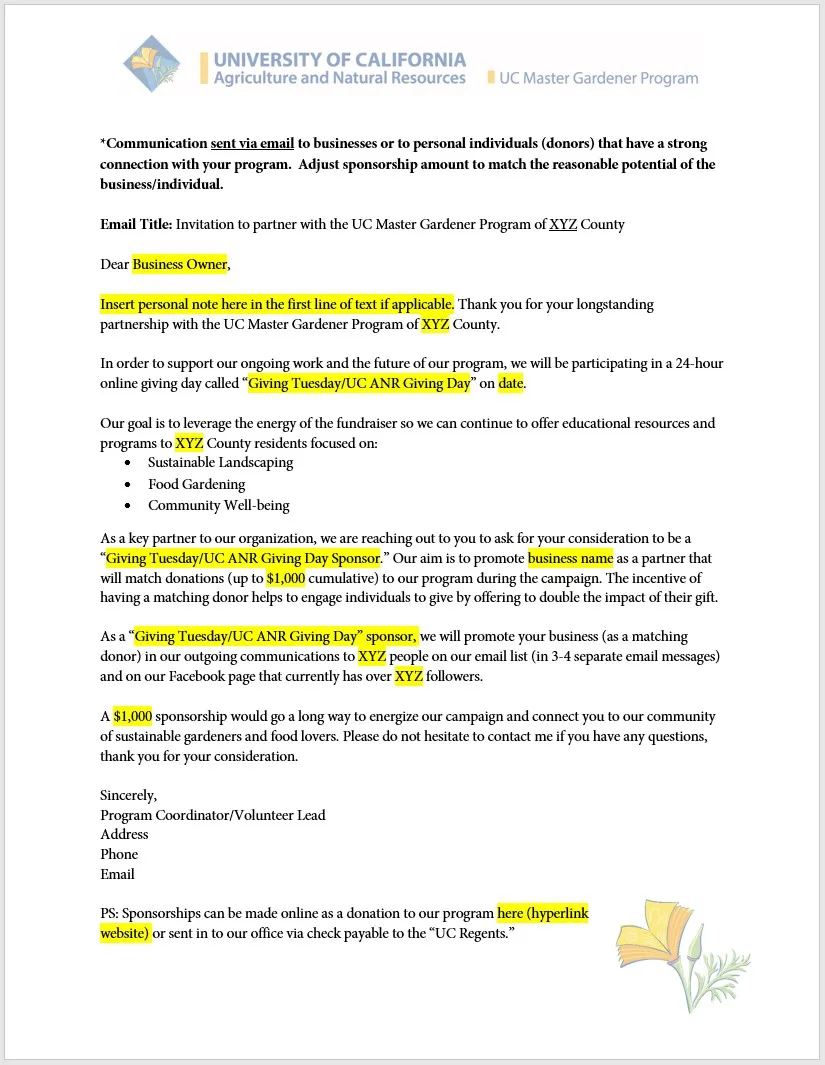 Online Giving Day Sponsorship Example