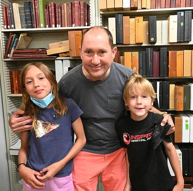 End of the Bohart Museum tour--Gregory Zebouni with his children, Clio and Niccoli. (Photo by Kathy Keatley Garvey)