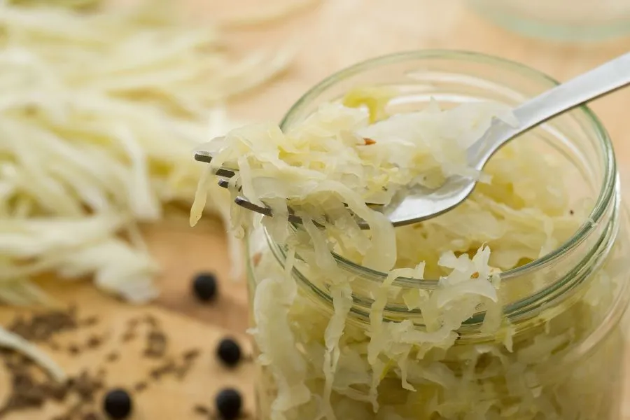 Homemade sauerkraut in a fermentation container