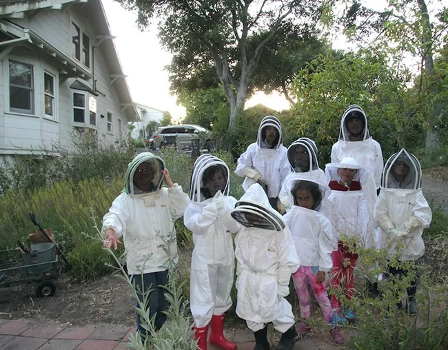 Veteran 4-H beekeeping project leader Ettamarie Peterson (far left) with some of her 4-H beekeepers from the Liberty 4-H Club, Petaluma.