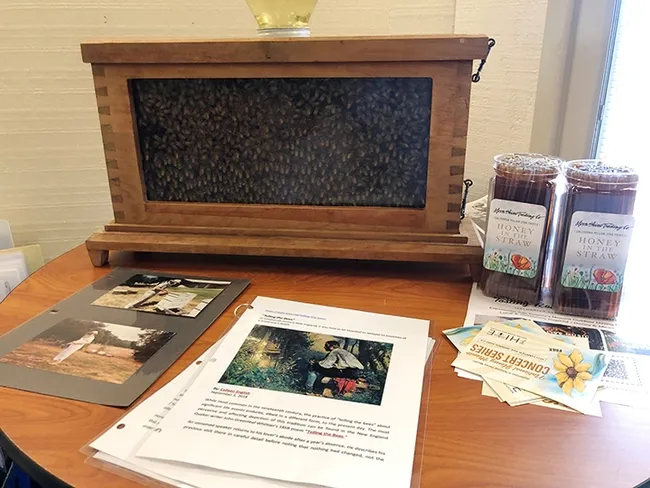 A bee observation hive at the Eric Mussen memorial commemorated his love of honey bees. (Photo by Kathy Keatley Garvey)