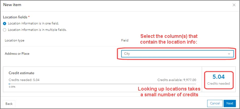 Select the field(s) that contain the location info