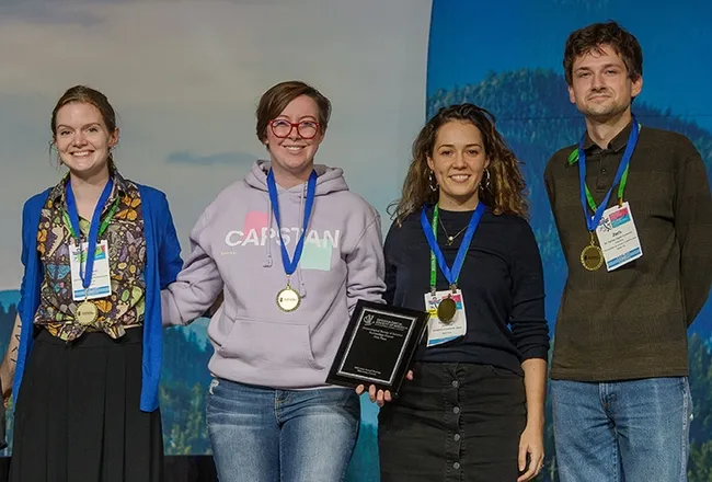 UC Davis Entomology Games team display their prizes. From left are Jill Oberski, Madison Hendrick, Erin "Taylor" Kelly and captain Zach Griebenow. (Photo courtesy of ESA)