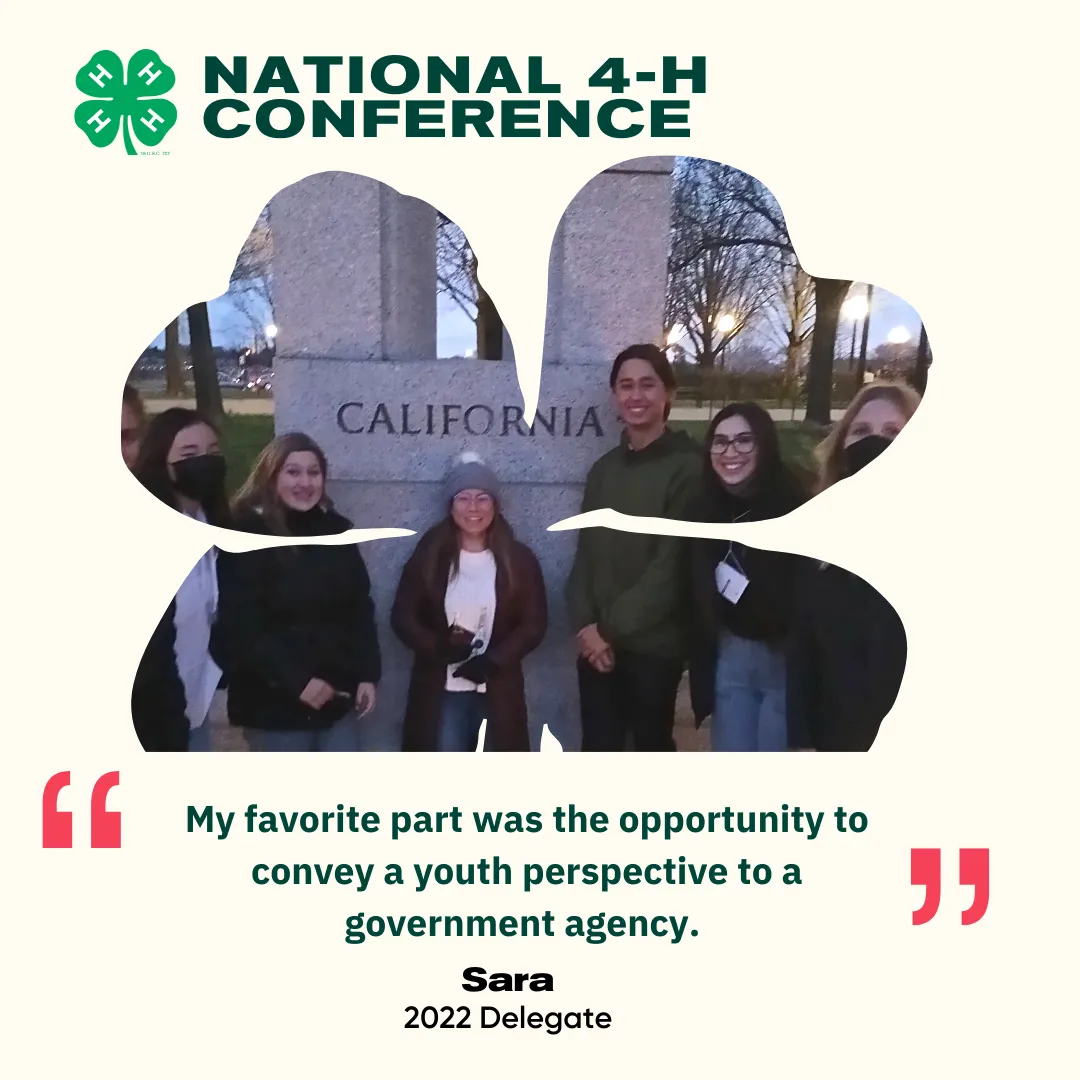 California 4-H delegates posing with the California pillar.