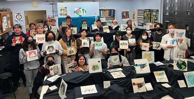 The UC Davis students of instructor Emily Meineke (assisted by UC Davis distinguished professor Diane Ullman), display their work exhibited in the art show, "Insects in the Anthropocene." (Photo by Diane Ullman)